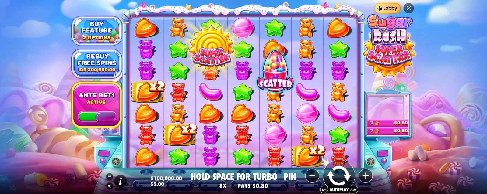 Sugar Rush Super Scatter game display, view 2