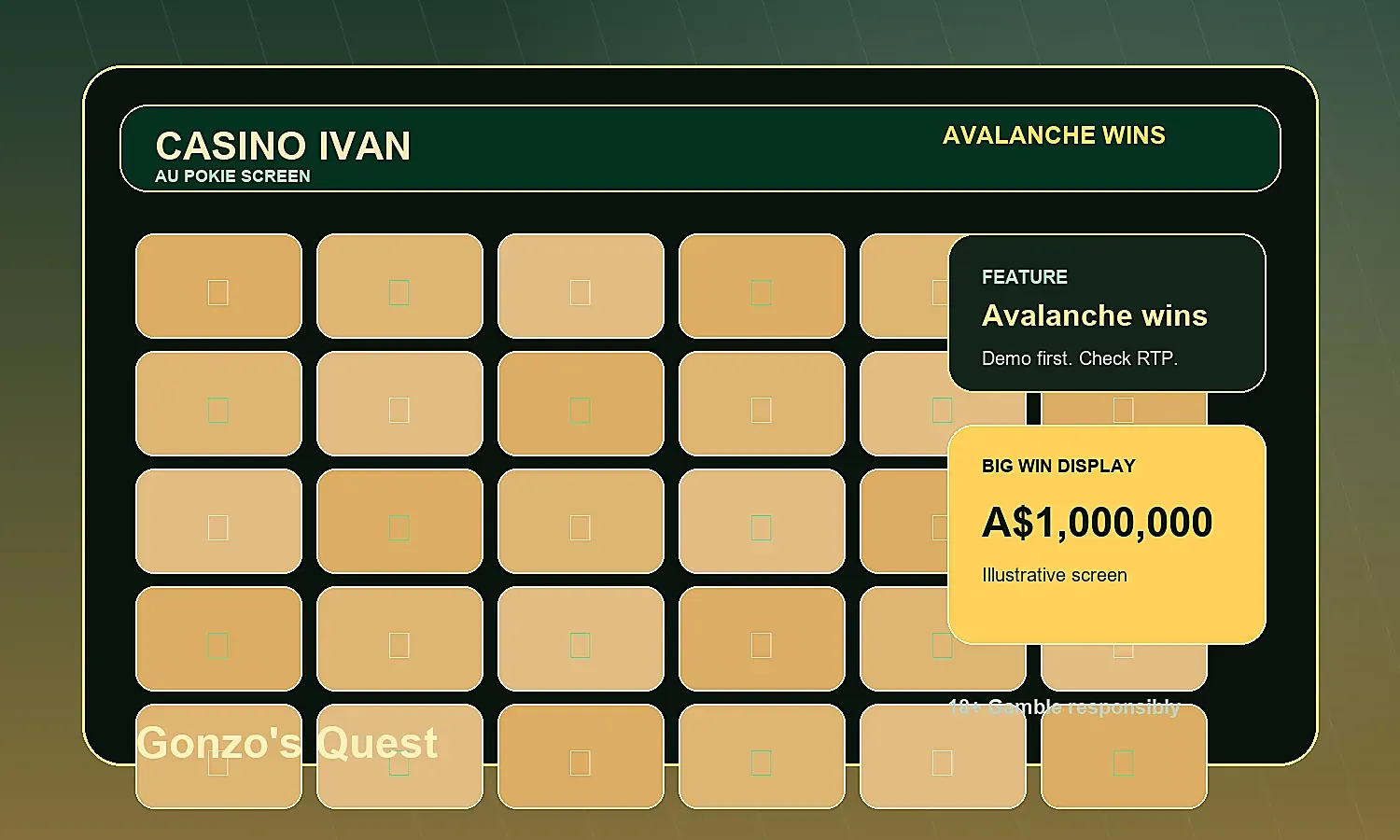 Generated Casino Ivan screen inspired by Gonzo's Quest mechanics